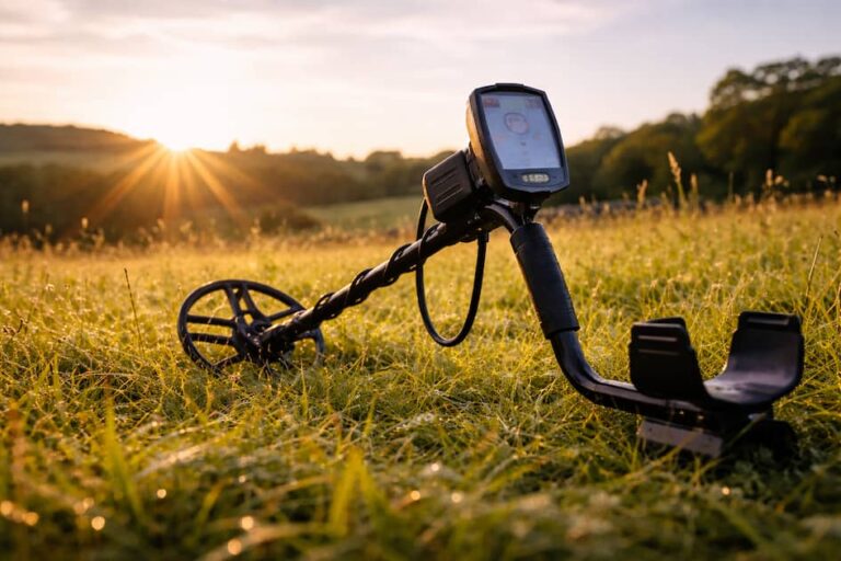 beginner using a metal detector outdoors while learning how to choose the right metal detector